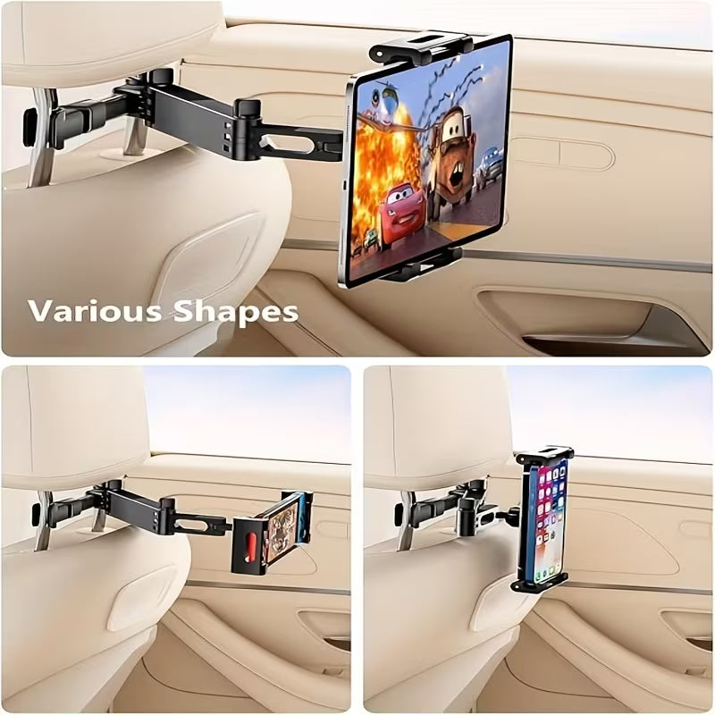 3-in-1 Adjustable Car Headrest Mount with 360° Rotatable Phone & Tablet Holder