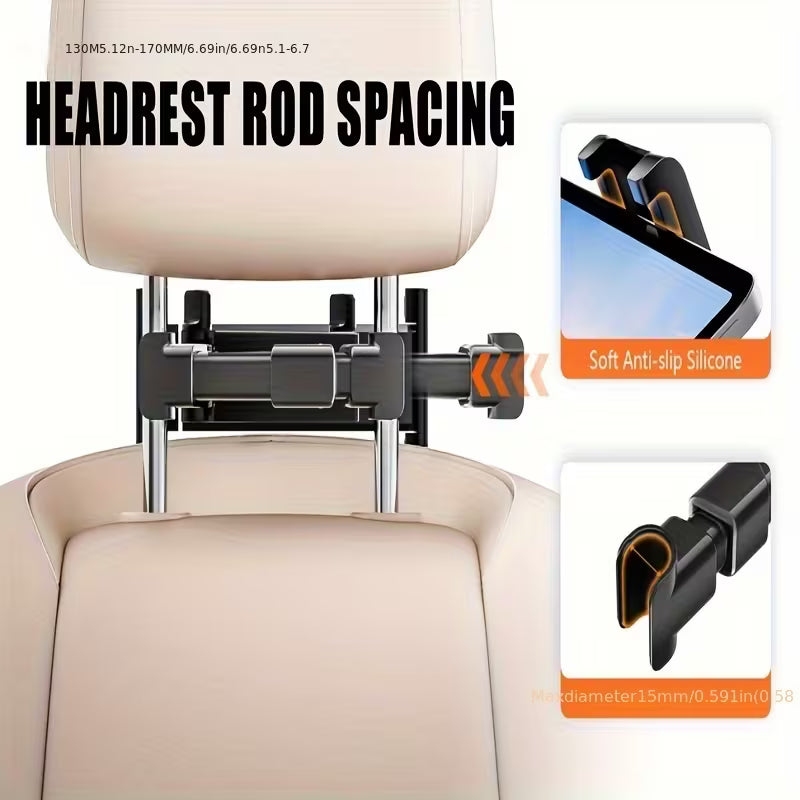 3-in-1 Adjustable Car Headrest Mount with 360° Rotatable Phone & Tablet Holder