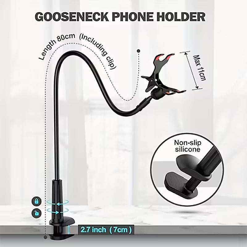 Gooseneck Phone Holder Suitable for Beds, Flexible Lazy Arm Phone Holder with 360 Degree Adjustable Clip Bracket for Installing Office Desks