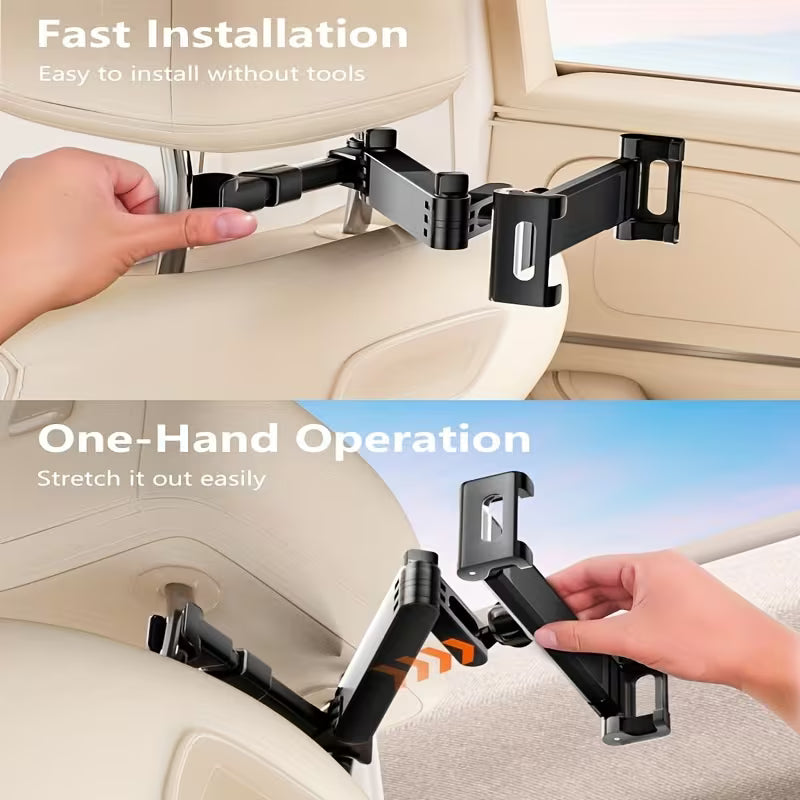 3-in-1 Adjustable Car Headrest Mount with 360° Rotatable Phone & Tablet Holder