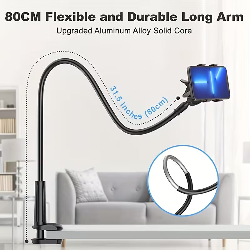 Gooseneck Phone Holder Suitable for Beds, Flexible Lazy Arm Phone Holder with 360 Degree Adjustable Clip Bracket for Installing Office Desks
